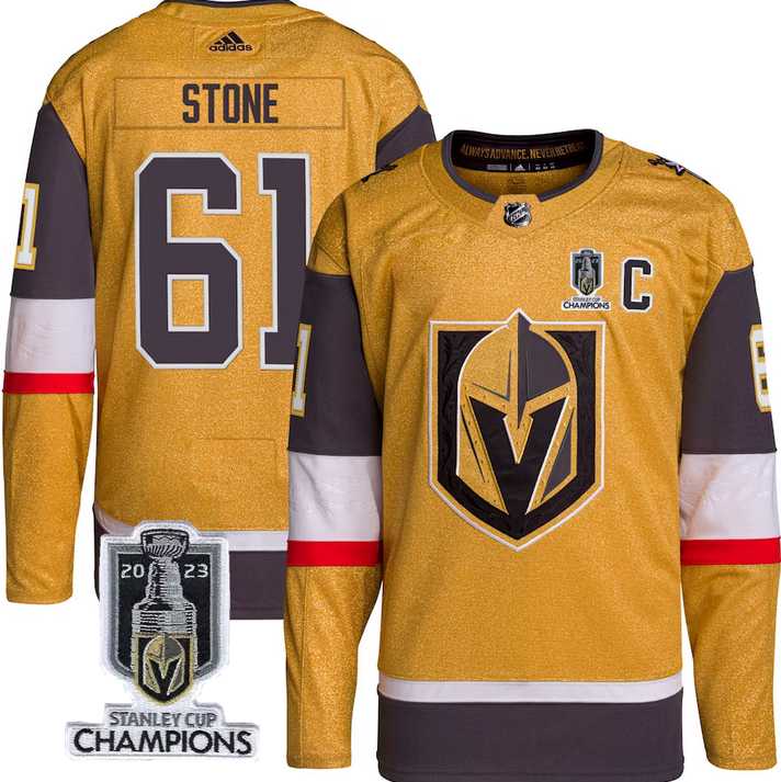 Mens Vegas Golden Knights #61 Mark Stone Gold 2023 Stanley Cup Champions Stitched Jersey